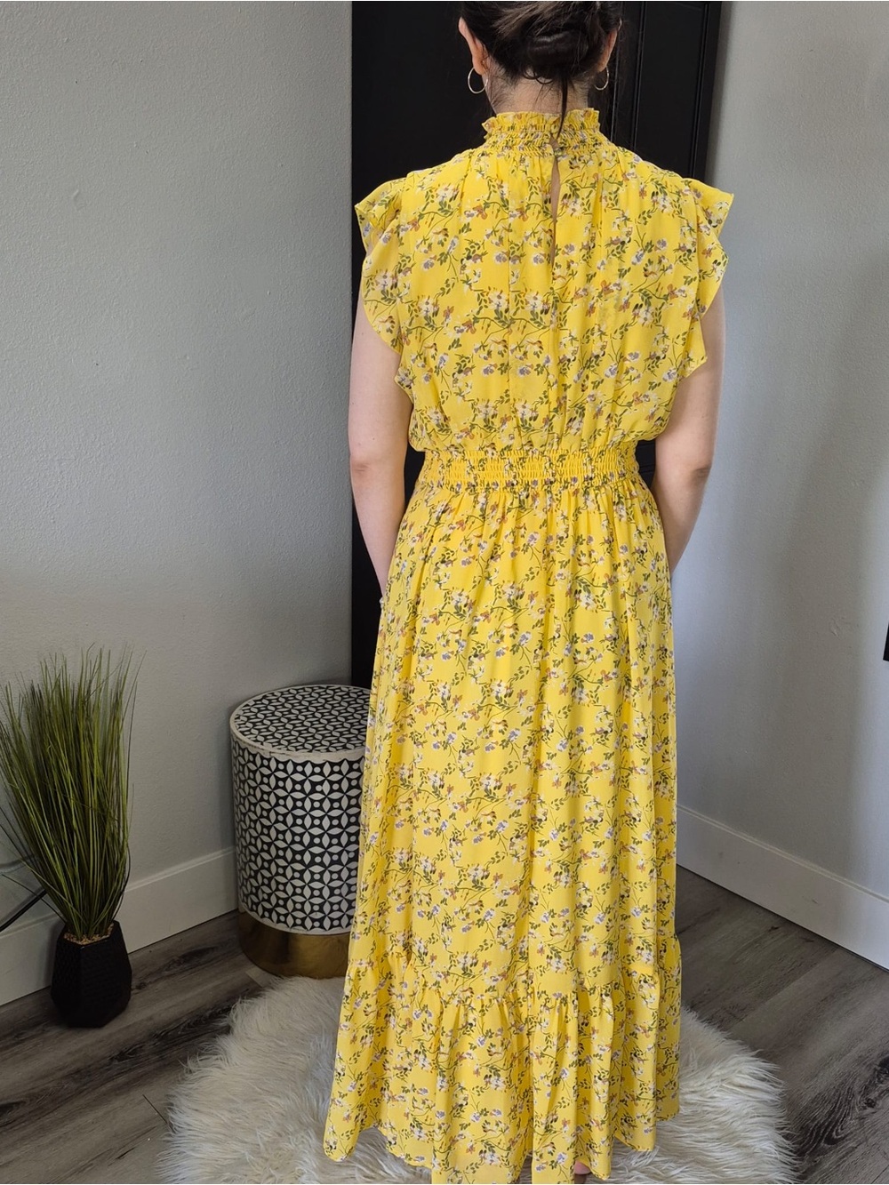Yellow Floral Smocked Maxi Dress - Picture 5 of 5